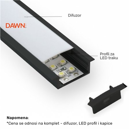 Ugradni aluminijumski komplet LED profil crne boje
