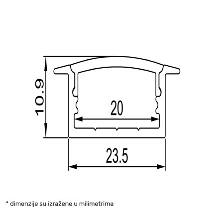Ugradni aluminijumski komplet LED profil crne boje