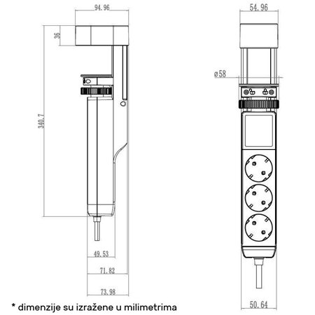 PRIKLJUČNICA DEU03012A1C 3/1.4met, 3 USB