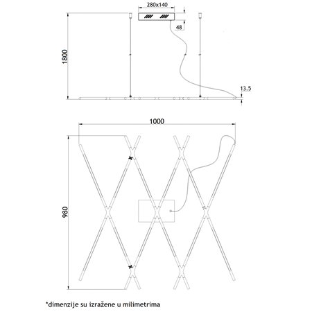 ARIA 10 LUSTER LED DIMABILNI 50W 3000K CRNA