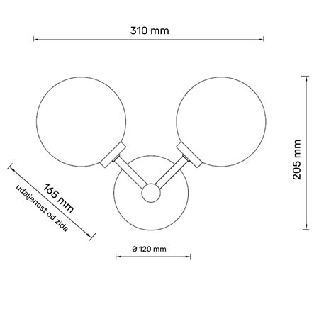 Moderna zidna lampa sa dva sijalična grla u crnoj i bakar boji.