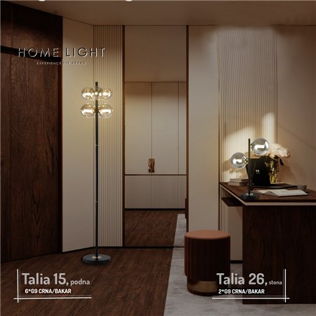 Stona lampa sa 2xG9 sijalice u crnoj i bakarnoj boji.