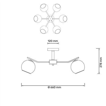 Luster sa 6xE14 sijalicama u crnoj i bakarnoj boji
