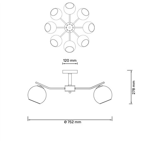 Luster sa 8 E14 sijalicama u crnoj i bakarnoj boji
