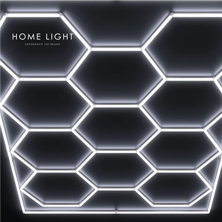 LED svetiljka Heksagon u obliku saća. 15 polja emituju hladno belu svetlost ukupne snage 615W.