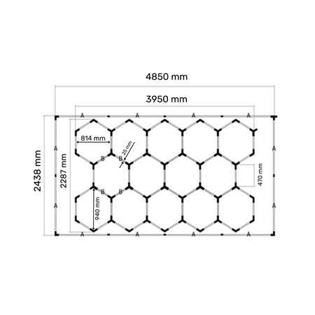 LED svetiljka Heksagon u obliku saća. 15 polja emituju hladno belu svetlost ukupne snage 615W.