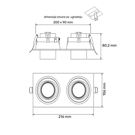 Rozetna 718 sa dva GU10 grla u crnoj boji
