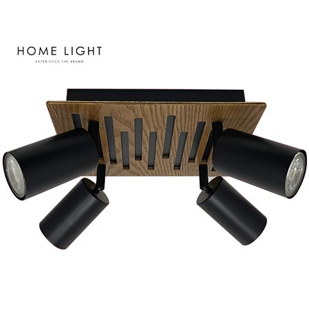Elegantna spot plafonjera u crnoj boji sa 4 GU10 sijalice i drvenim detaljima