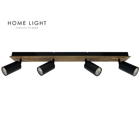 Elegantna spot plafonjera u crnoj boji sa 4 GU10 sijalice i drvenim detaljima na bazi