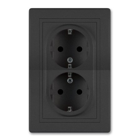 604.E1E1 Priključnica dvop. PRESTIGE dupla sa plast. telom, crna soft