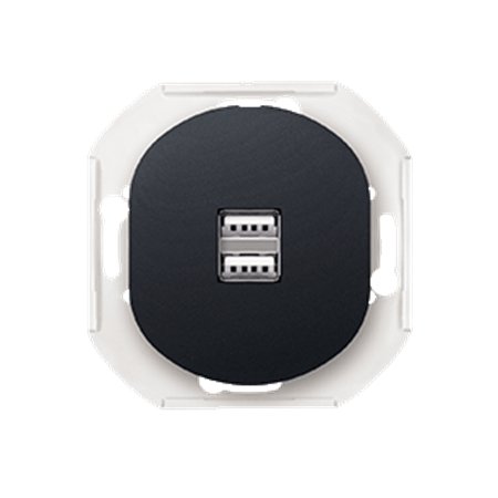 E6161.E1 USB punjač bez maske EON 2xUSB A 2,1A 5V, crni soft