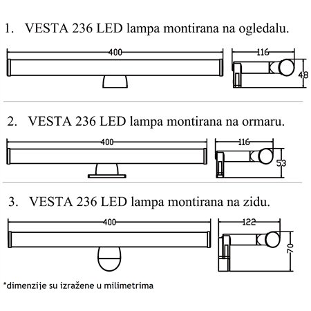 Zidna LED kupatilska lampa.