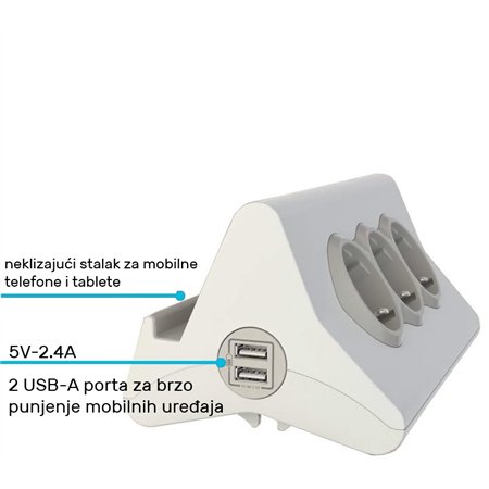 LG 694810 PRODUŽNI BLOK 3X2P+E 2XUSB-A + OSIG 1.5M (BELA/S.SIVA)