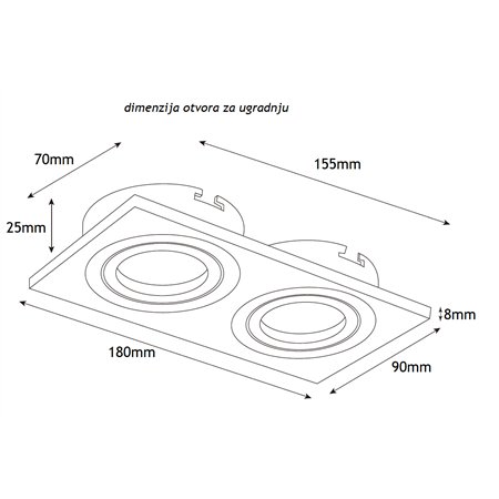 ROZETNA 707 2*GU10 CRNA KRISTAL