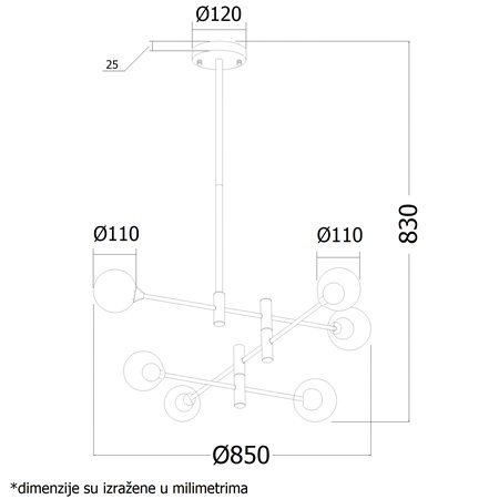 VESTA 321 VISILICA 6*G9 MESING/CRNA