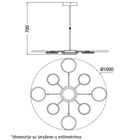 VESTA 369 LUSTER LED 76W 3000K CRNA
