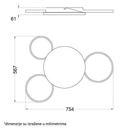 LED plafonska svetiljka sa jednim većim i tri manja prstena