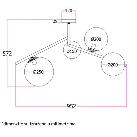 Luster modernog dizajna sa 4 sijalična mesta tip E14.