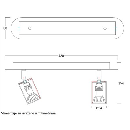 VESTA 413 SPOT LAMPA 2XGU10 MESING/CRNA
