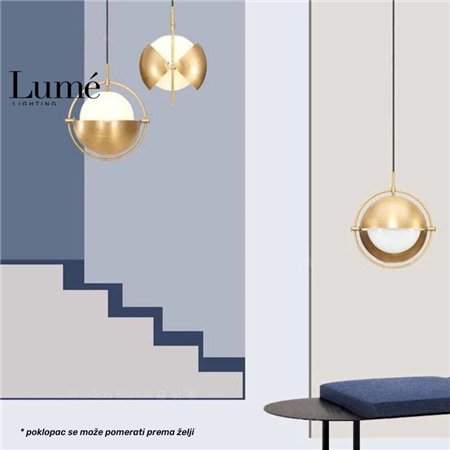 ARIA 1 visilica boje mesinga sa mlečnom kuglom i poklopcem na podešavanje.