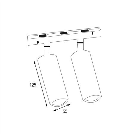 Šinski reflektor iz Magnetic sistema sa dve spot svetiljke u boji mesinga - starog zlata.