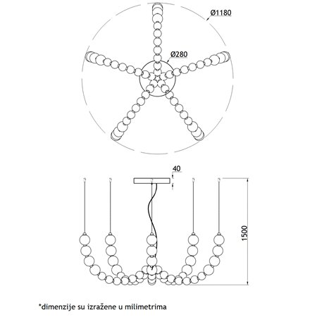 BELORE 10 LUSTER LED DIM 130W 3000K ZLATO