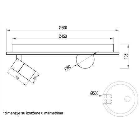 LED plafonjera izrađena sa tri reflektora.