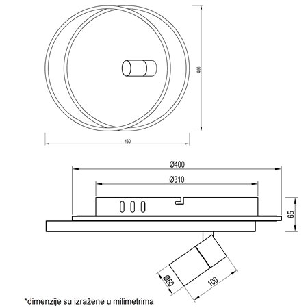 LED plafonjera sa jednim spot reflektorom.