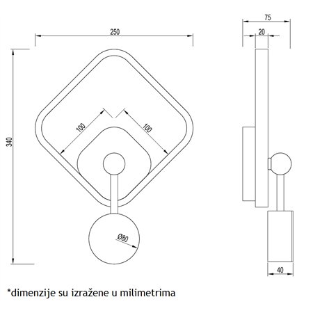 LED zidna lampa u kombinaciji dve boje - crne i brušenog zlata