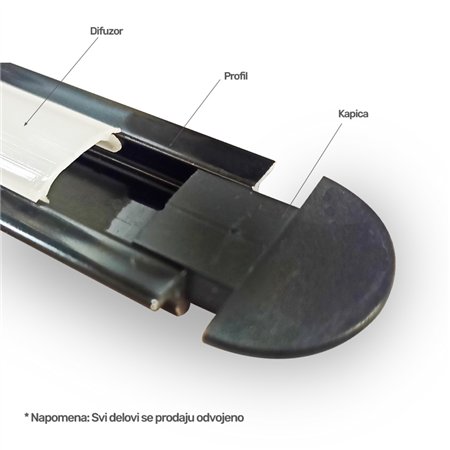 XL LED PROFIL UGRADNI 2206 CRNI
