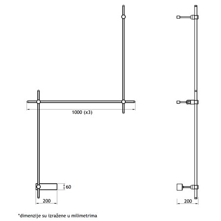 ARIA 18 ZIDNA SVETILJKA DIM. 36W 3000K CRNA (3*1000mm)