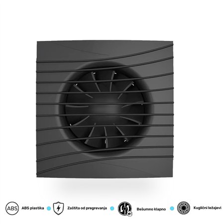 Ventilator SILENT 4C Matt Black  se koristi  za izduvnu ventilaciju kupatila