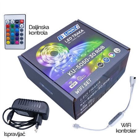 LED TRAKA 12V 15W/M RGB IP20 WIFI SET (KU-5050-30 RGB, 3M)