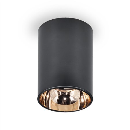 Nadgradna plafonska svetiljka crne boje sa zlatnim senilom.