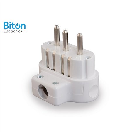 Trofazni utikač u beloj boji. Mogućnost ugradnje kabla prečnika do Ø13.