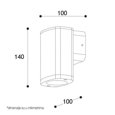 Zidna lampa za spoljnu upotrebu u IP54 zaštiti sa jednim sijaličnim grlom GU10.