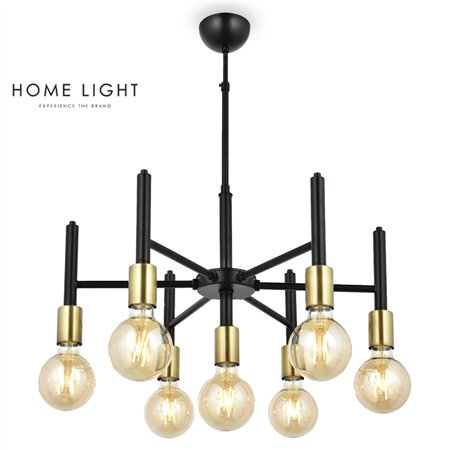 Raskošan luster velikih dimenzija u rustičnom maniru. Kombinuje crnu i mesing boju i poseduje 7 sijaličnih grla