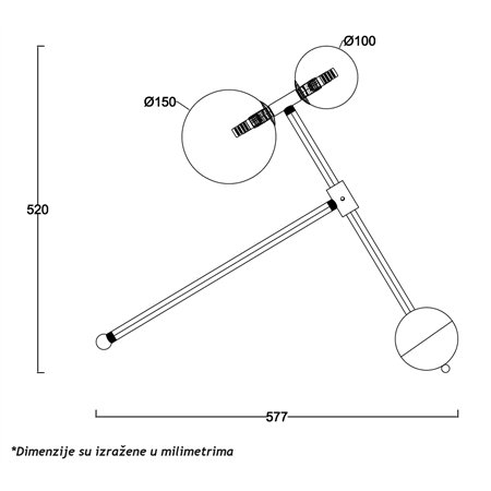 Stona lampa sa  staklenim abažurima i telom u boji mesinga.