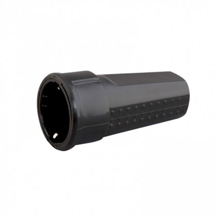 Dvopolna rastavna crna priključnica izrađena od PBT plastike sa kontaktom za uzemljenje.