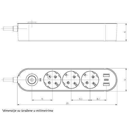 3/5met, 2 USB, TIP C PRENOSNA PRIKLJUČNICA GS03KU