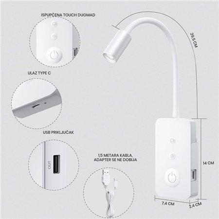 LED ZIDNA LAMPA ELY00X-1 BELA