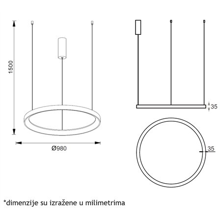 VESTA 642 VISILICA 80W 4000K CRNA (Ø 980 mm)